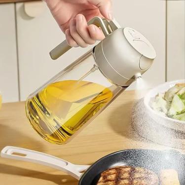 Imagem de Frasco de spray de óleo, dispensador de óleo 2 em 1 e spray de óleo, frasco de azeite de oliva de vidro de 473 ml para cozinha, branco