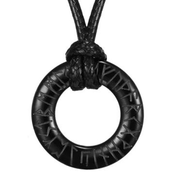 Imagem de RWQIAN Colar de runa viking, colar de couro com pingente de runas nórdicas para homens, joia viking nórdica com corda de couro ajustável, Aço inoxidável, Sem Pedra Preciosa