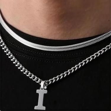 Imagem de Coleção de 26 colares com pingente de alfabeto em camadas, design de corrente dupla (cobra e elos cubanos), joias urbanas hip hop para uso diário e casual, One Size, Aço inoxidável, Sem Pedra Preciosa