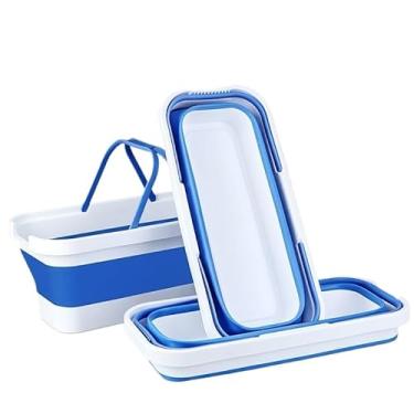 Imagem de Balde Retratil, Balde Dobrável Retrátil Flexível Retangular Silicone Multiuso com 4 Rodinha 18L(Balde Azul)