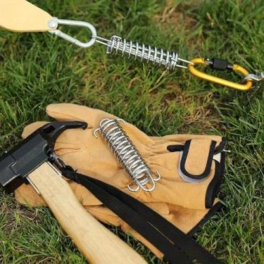 Imagem de Fivelas de corda de barraca de acampamento com design de mola resistente ao vento, ganchos elásticos para proteção solar para praia, mochila e abrigos ao ar livre, prateado