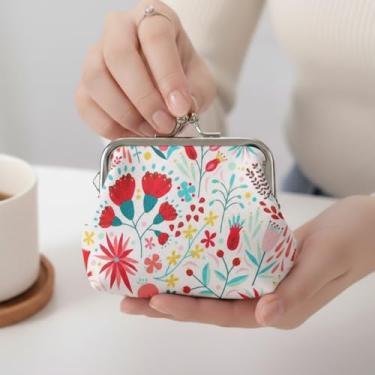 Imagem de Pequena bolsa floral com design de porta-moedas, mini carteira floral com moldura Kiss Lock para mulheres, chaves, cartões, porta-dinheiro, Branco 3