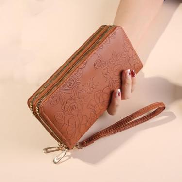 Imagem de Carteira feminina feminina com porta-cartão de crédito fofa carteira feminina clutch bolsas longas, Marrom, 4 x 1.5 x 8 inches