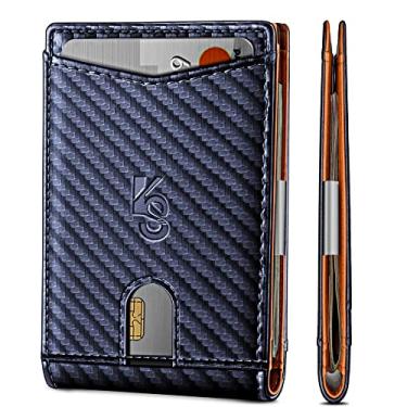 Imagem de Carteira fina masculina, carteira de couro, clipe para dinheiro, presente para homens, 11 cartões 7 x 12 cm, bloqueio de RFID, Azul arroxeado 5182, Minimalista