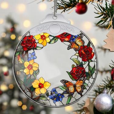 Imagem de Enfeites de Natal, flores de cristal, enfeites de árvore de Natal feitos à mão, decoração de carro e casa - presentes de Natal, decoração de artesanato em acrílico, ideias de troca de presentes para