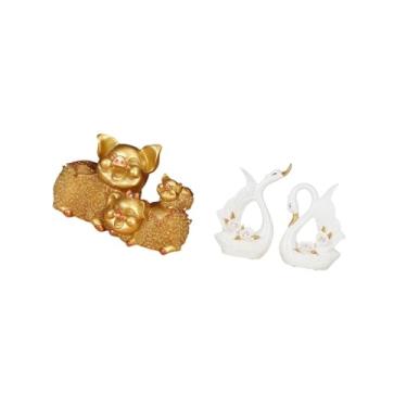 Imagem de Fenteer Par de Estatuetas Modernas de Animais em Resina E Cerâmica em Forma de Cisne Gracioso para Centro de Mesa de Entrada E Decoração Elegante para Casa