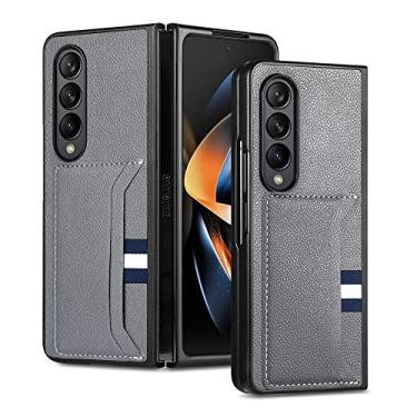 Imagem de Capa protetora fina com compartimento para cartão para Samsung Galaxy Z Fold 5 3 Fold4 Fold5 Fold2 Fold3 Fold 4 2 Acessórios para telefone Capa de couro, cinza, para Samsung Z Fold 4