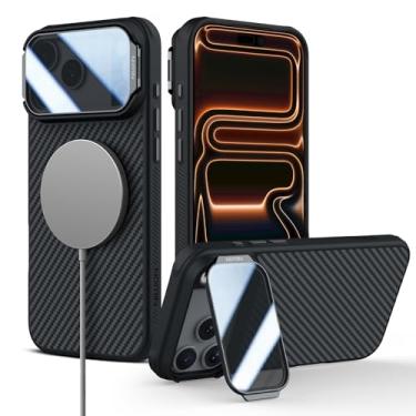 Imagem de Nillkin Capa para iPhone 17 Pro Max com capa para câmera, tecido de fibra de aramida 1500D, compatível com MagSafe, proteção total da câmera, suporte ajustável, capa para iPhone 17 Pro Max com suporte