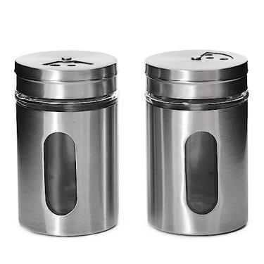 Imagem de Kit 2 Porta Temperos Condimentos Aço Inox com Visor De Vidro
