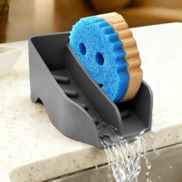 Imagem de Suporte de esponja para esfregar papai mamãe pia de cozinha com bico de drenagem, saboneteira grande, organizador de pia, seguro para lava-louças, acessórios de cozinha (cinza)