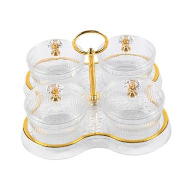 Imagem de Generic Bandeja para servir lanches de frutas secas, doces, nozes, com alça, com tampa, pote de armazenamento de cozinha, bandeja de servir dividida para casa, Transparente 4 Grades