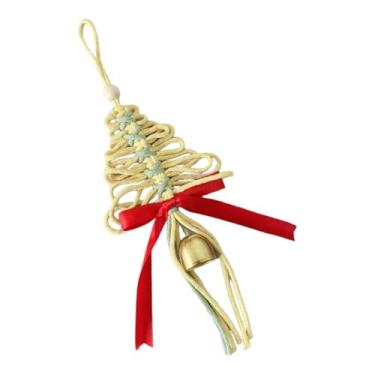 Imagem de rockible Pingente de árvore de Natal trançado à mão com sino, decoração natalina, enfeite decorativo e original para pendurar na árvore de Natal em festas, Amarelo