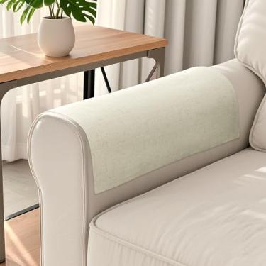 Imagem de SMABU Capas de braço de sofá de linho texturizadas, 2 peças laváveis para apoio de braço para animais de estimação, arranhões, manchas, protegem e decoram, poltrona reclinável L50 x C61, bege quente