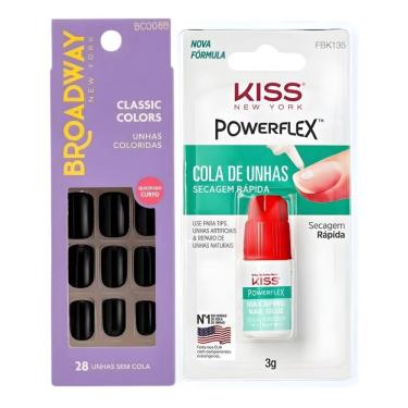 Imagem de Kit Kiss New York: Unhas Postiças Quadrado Curto Matcha e Cola De Unhas 3g
