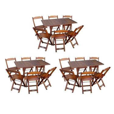 Imagem de Kit 3 Conjuntos De Mesa Dobráveis De Madeira 70x110cm Com 6 Cadeiras Imbuia - Cor: Marrom