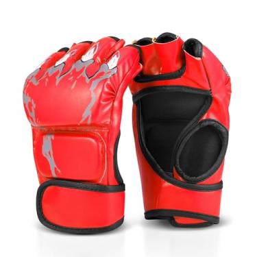 Imagem de Luvas de boxe Flexzion Half Finger – Luvas de luta MMA Muay Thai UFC Ultimate Punch Sanda Fighting Training para homens adultos, Vermelho