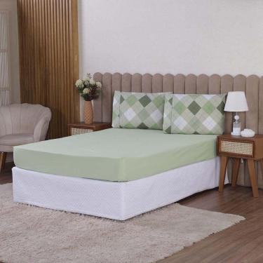 Imagem de Jogo De Lençol Beatriz Solteiro 2 Peças Percal 180 Fios 100% Algodão Ponto Palito - Verde Xadrez