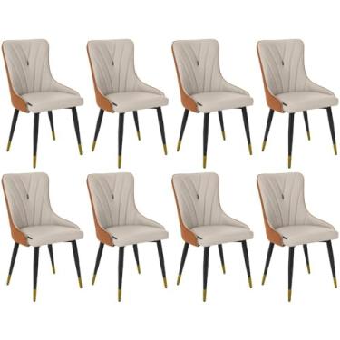 Imagem de Kit 8 Cadeiras de Jantar Estofada Verona Design Italiano Encosto Anatômico Base Metálica Reforçada - Bege/caramelo