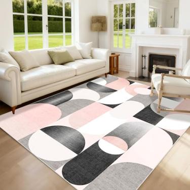 Imagem de Castage Tapetes de área 12 x 18 cm rosa lavável para sala de estar quarto, grande tapete antiderrapante moderno para cozinha sala de jantar, cinza blush preto