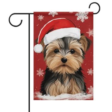 Imagem de Deiubuc Bandeira de jardim de cachorro Yorkshire Terrier de Natal 30,5 x 45,7 cm Yorkie Holiday House Gramado Varanda Bandeiras Decorações de Natal para decoração de casa ao ar livre