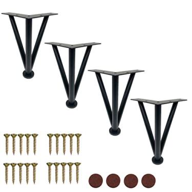 Imagem de Estilo nórdico 4 peças suporte pernas banheiro triângulo armário pés preto mobiliário, para sofá, guarda-roupa, armários de TV, vem com parafusos tapete antiderrapante/14 polegadas/35 cm