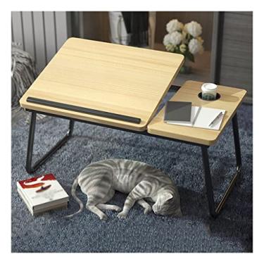 Imagem de Bandeja de cama para laptop ajustável em altura, suporte para copos, pernas dobráveis, multifuncional, portátil, bandeja para cama de trabalho, escrita (amarelo 55 cm)
