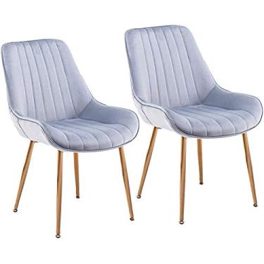 Imagem de Cadeira de jantar, cozinha, sala de jantar, móveis, conjunto de 2 cadeiras de jantar, veludo, ergonomia, cadeira de encosto macio, pés de metal dourado, retrô, escritório, sala de estar, cozinha e