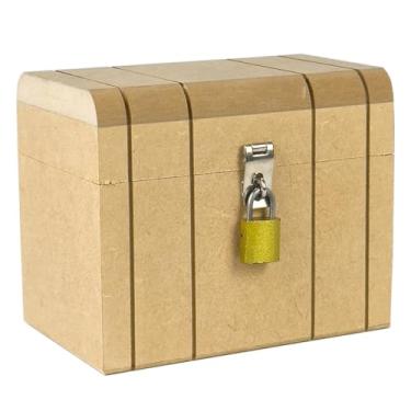 Imagem de Caixa Baú de Madeira Cru com Fecho e Cadeado com Chave – Ideal para Decoração ou Armazenamento(PEQUENO + CADEADO)