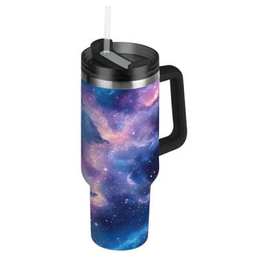 Imagem de SEHANY Copo Stars and Galaxy de 850 g com tampa e canudo, aço inoxidável de vácuo duplo isolado garrafa de água esportiva suporte para copo de café de viagem à prova de vazamento para bebida gelada
