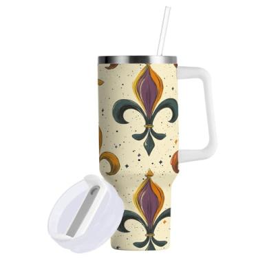 Imagem de Blueangle Copo de carnaval de 850 g com alça e tampa de palha, copo isolado reutilizável garrafa de água de aço inoxidável caneca de viagem #120