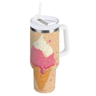 Imagem de SEHANY Copo de sorvete de verão de 850 g com alça, copos isolados a vácuo de aço inoxidável de parede dupla, caneca de café à prova de vazamento, copo de viagem isolado cabe no suporte de copo de