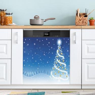Imagem de ATTX Capa de ímã de lava-louças de árvore de Natal azul, 58 cm C x 66 cm A decoração da capa da máquina de lavar louça, decalques de armário doméstico e eletrodomésticos adesivos #60