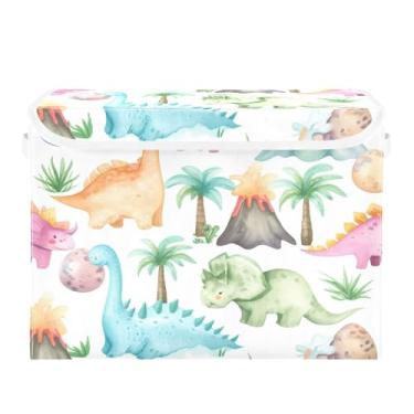 Imagem de SEHANY Cestas de armazenamento engraçadas de dinossauro com tampas, organizador de caixa de armazenamento dobrável, caixas de armazenamento de armário de tecido para roupas cobertor de escritório