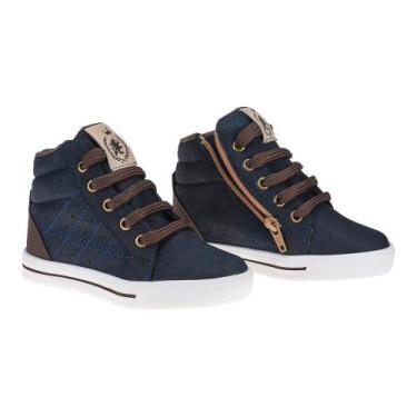 Imagem de Tênis Infantil Menino Cano Alto Zíper Bicolor - Pequito, Marinho, 32