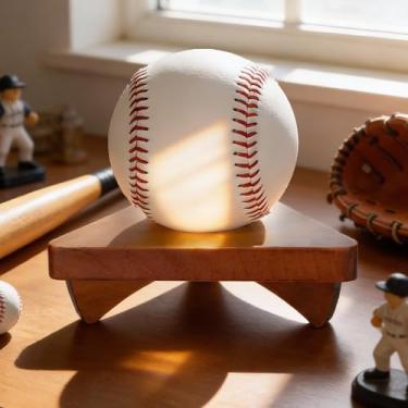 Imagem de AIDILI Suporte de basquete de madeira, suporte de armazenamento de bola de mesa para basquete, futebol, vôlei, beisebol, organizador de acessórios esportivos para fãs de jogadores