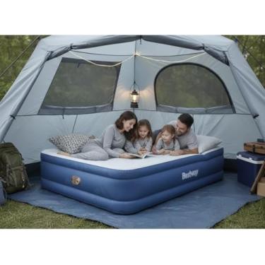 Imagem de Colchão Queen Inflável Condortável Suporta 350kg Família Enchemento Elétrico Bomba 110v