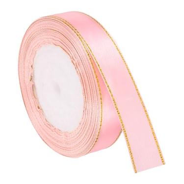 Imagem de PATIKIL Fita de cetim com borda dourada, fita de cetim de poliéster dupla face para embrulho de presente, buquês de flores, laços de cabelo, projetos de costura, rosa claro