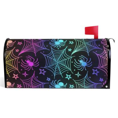 Imagem de TSENQUE Capas de caixa de correio de outono magnéticas sazonais outono caixa de correio envoltório vinil neon arco-íris teias de aranha decorações modernas caixa de correio tamanho padrão 52,6 x 45,8