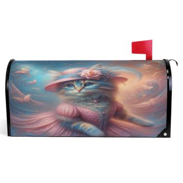 Imagem de TSENQUE Capas de caixa de correio magnéticas decorativas gato fofo moda gatinho outono caixa de correio envoltório vinil à prova de intempéries decoração de caixa de correio de férias tamanho grande