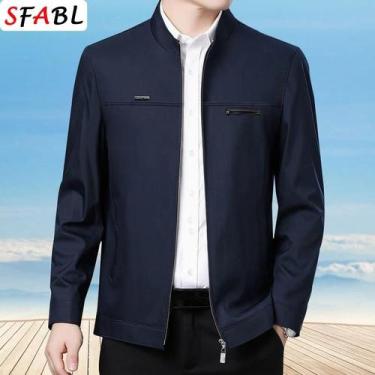 Imagem de Jaqueta Casual Masculina Slim Fit Em Cor Sólida Com Zíper Completo Par