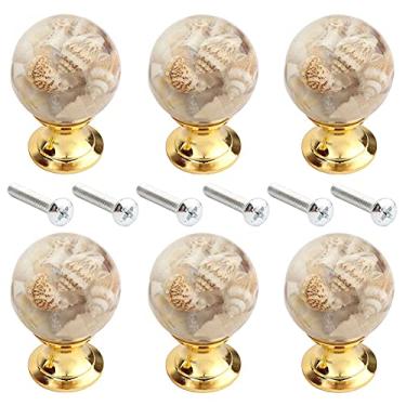 Imagem de Wwxuanke Resina Âmbar Shell Olho de Tigre Puxador de Armário Dourado Puxador de Gaveta e Janela Puxador de Móveis de Cozinha Acessórios de Ferragens Pacote com 6