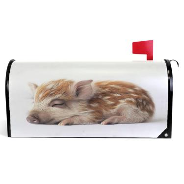 Imagem de TSENQUE Capas de caixa de correio magnéticas decorativas de outono envoltório de caixa de correio decorações de caixa de correio modernas bonito desenho animado porco porquinho marrom grande tamanho