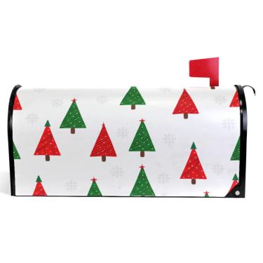 Imagem de TSENQUE Capas de caixa de correio magnéticas decorativas de vinil para caixa de correio de inverno à prova de intempéries decoração de caixa de correio vermelho verde árvores de Natal tamanho padrão
