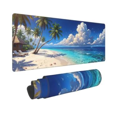 Imagem de DingRound Mouse pad estendido para jogos (70 x 30 cm) - Mouse pad grande antiderrapante para esportes e laptop - base de borracha impermeável com bordas costuradas (Island Daydream)