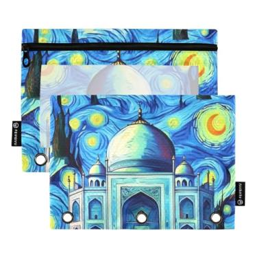 Imagem de GAIGEO Palácio Estrelado Azul 3 Anéis Pasta Lápis Bolsa Caneta Lápis Sacos com Zíper Meninas Fichários Escolares Bolsos Transparentes Macio 25 cm x 18 cm, 2 Pacotes