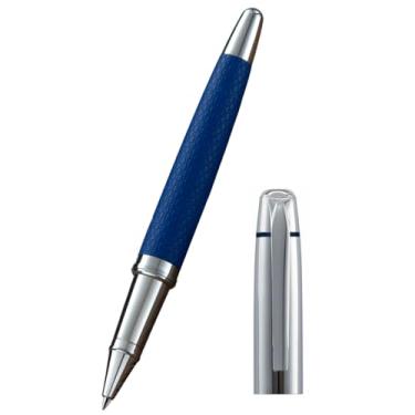 Imagem de atokiss Caneta esferográfica para homens e mulheres, luxuosa, couro metálico, canetas executivas, uso em casa, escritório, com refis de tinta preta, 0,5 mm (couro metálico azul)