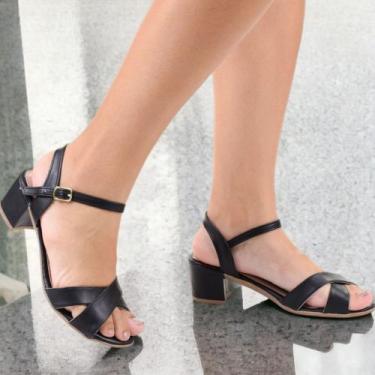 Imagem de Sandália Feminina Moderna Estilosa Salto Baixo Grosso Bloco Saltinho C