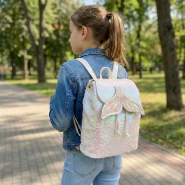 Imagem de Bolsa Mochila Feminina Infantil Juvenil Escolar Menina Brilhante Cauda