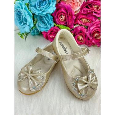 Imagem de Sapatilha Flor Di Mila Baby Dourada com Lacinho e Strass, 21