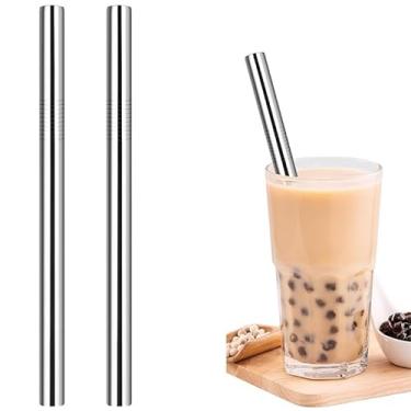 Imagem de 3 canudos de metal reutilizáveis, canudos de aço inoxidável para chá de leite de pérola - prateado